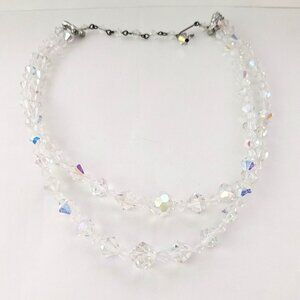 Vintage Faceted AB Aurora Borealis Glass Choker Style Dual Strand Necklace